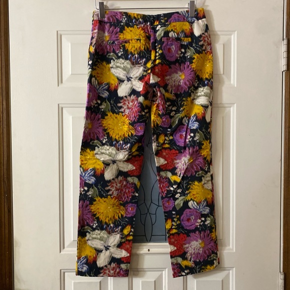 Anthropologie Elevenses Floral Print Cropped Cotton Pants Size 0 - Picture 5 of 8